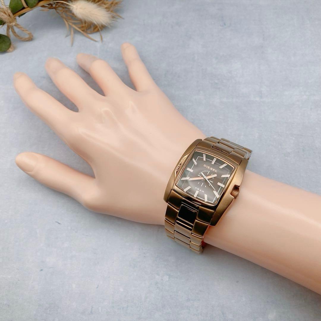 稼動品✨美品 DIESEL ディーゼル スクエア ブラウンボーイズ メンズ腕時計