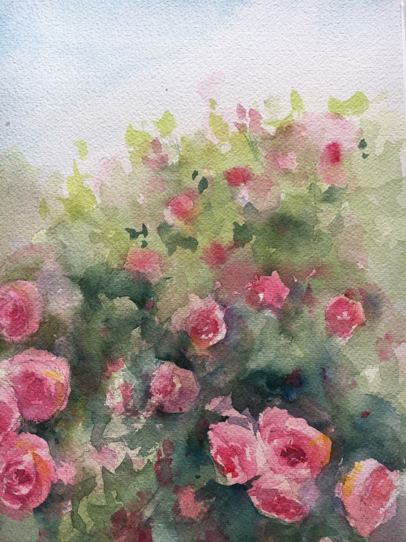 透明水彩画原画夢見るローズガーデン