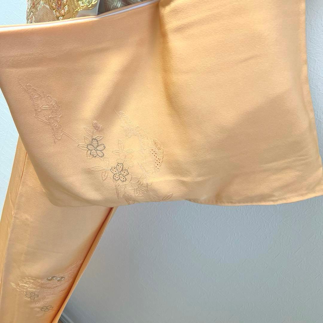 476 訪問着フルセット 正絹 薄オレンジ 薄橙 総刺繍 スワトウ 汕頭 上品