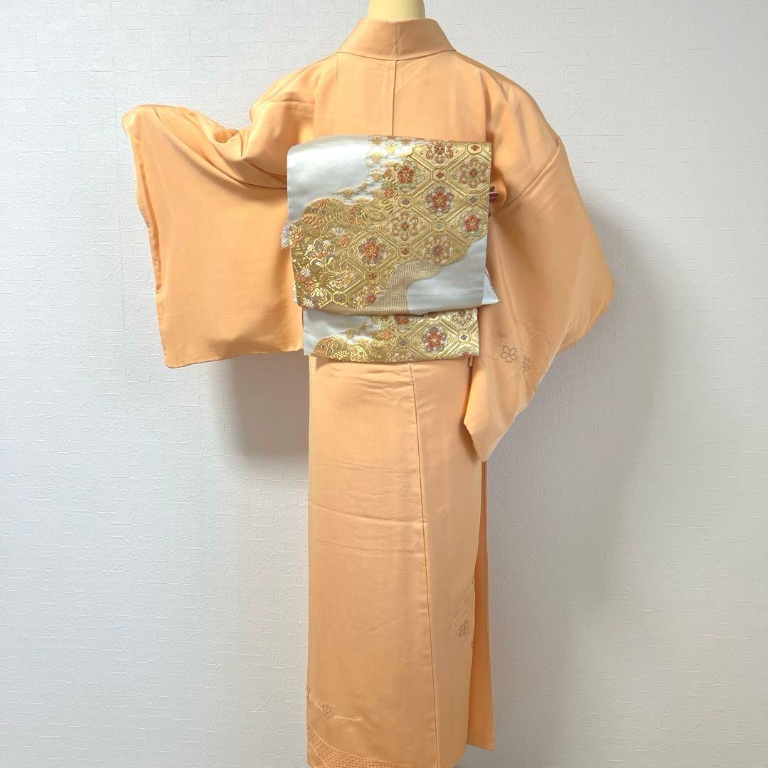 476 訪問着フルセット 正絹 薄オレンジ 薄橙 総刺繍 スワトウ 汕頭 上品