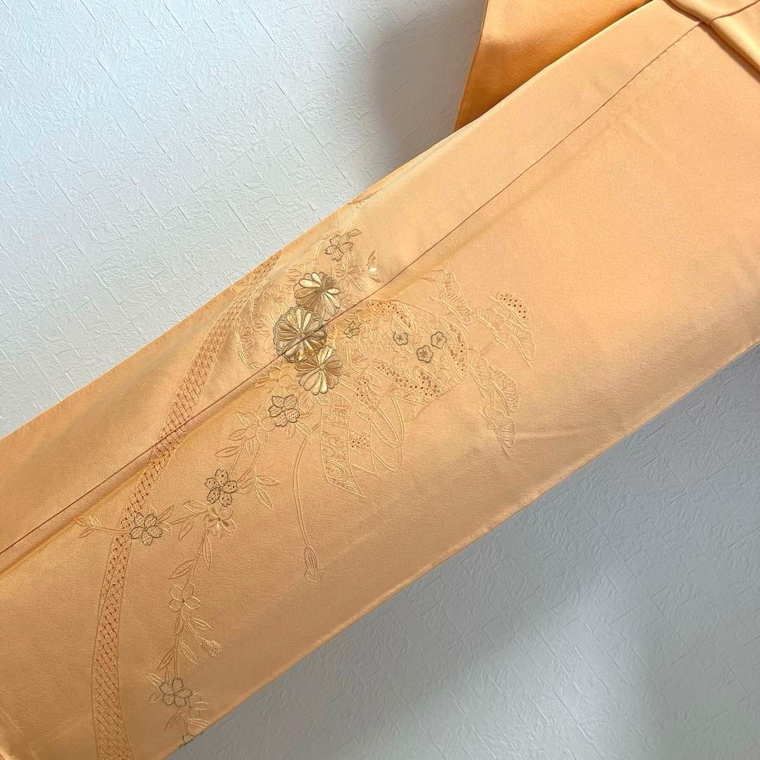 476 訪問着フルセット 正絹 薄オレンジ 薄橙 総刺繍 スワトウ 汕頭 上品