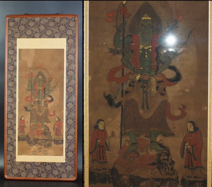 送料無料　江戸以前古い仏画 青面金剛