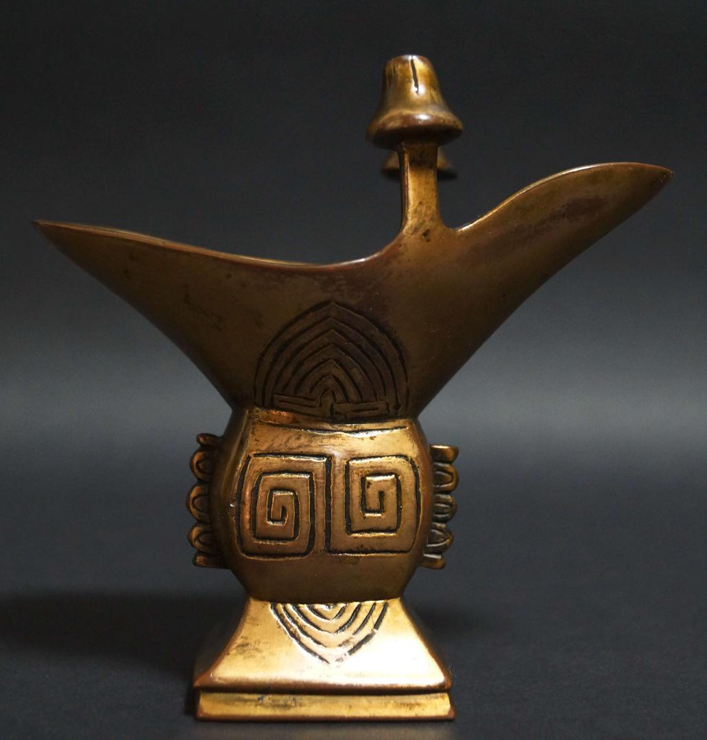 明治期 銅製 金工細工 爵 酒盃 酒器 置物 飾り物☆時代物☆