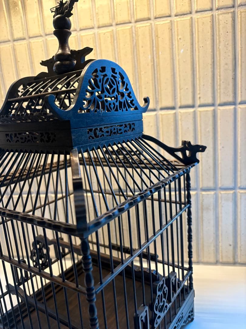 鳥籠　中国アンティーク　美品　龍　置物　木製品