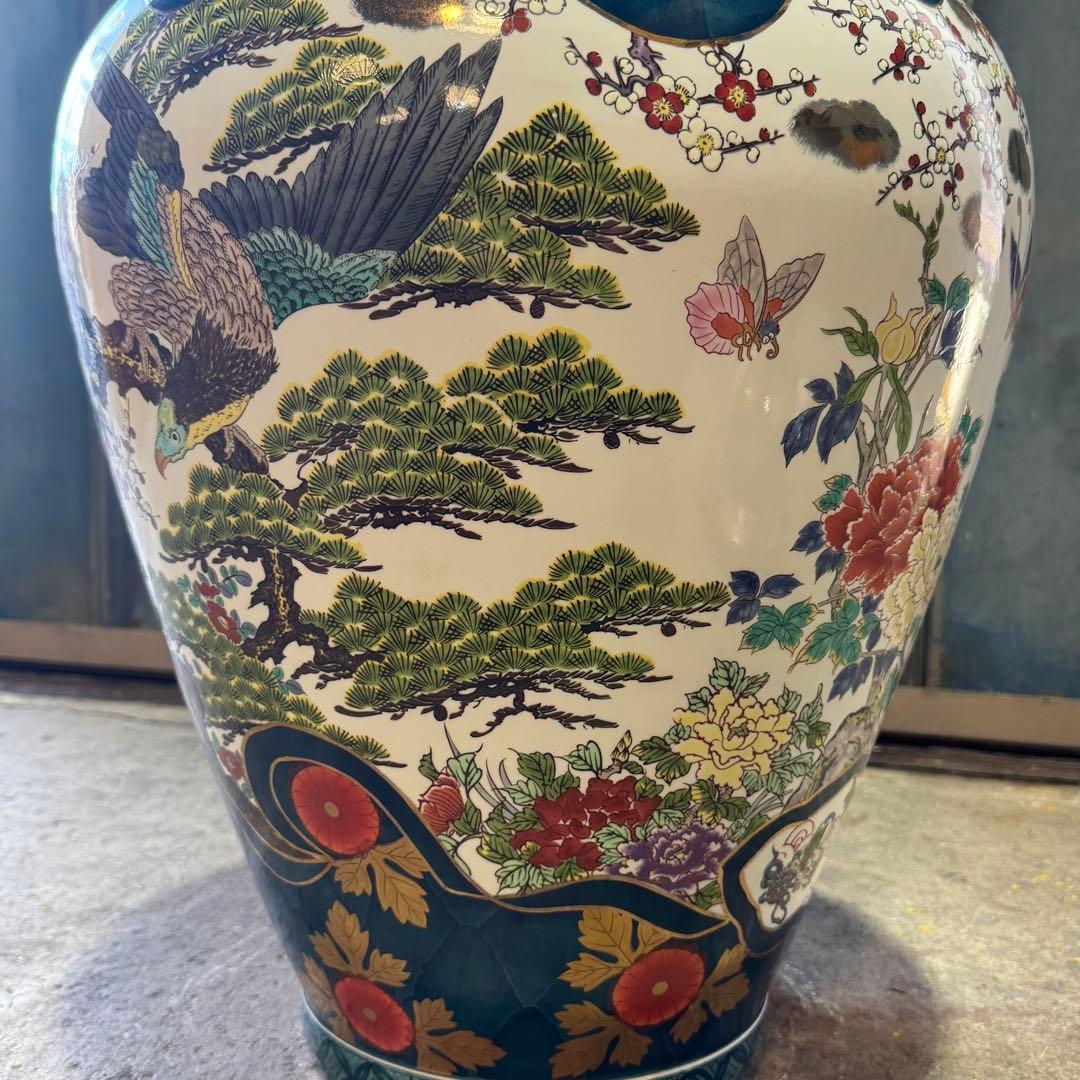 有田焼 金龍窯 博山作 金襴手 染錦 飾り壷 花鳥 高さ115cm 3個口発送