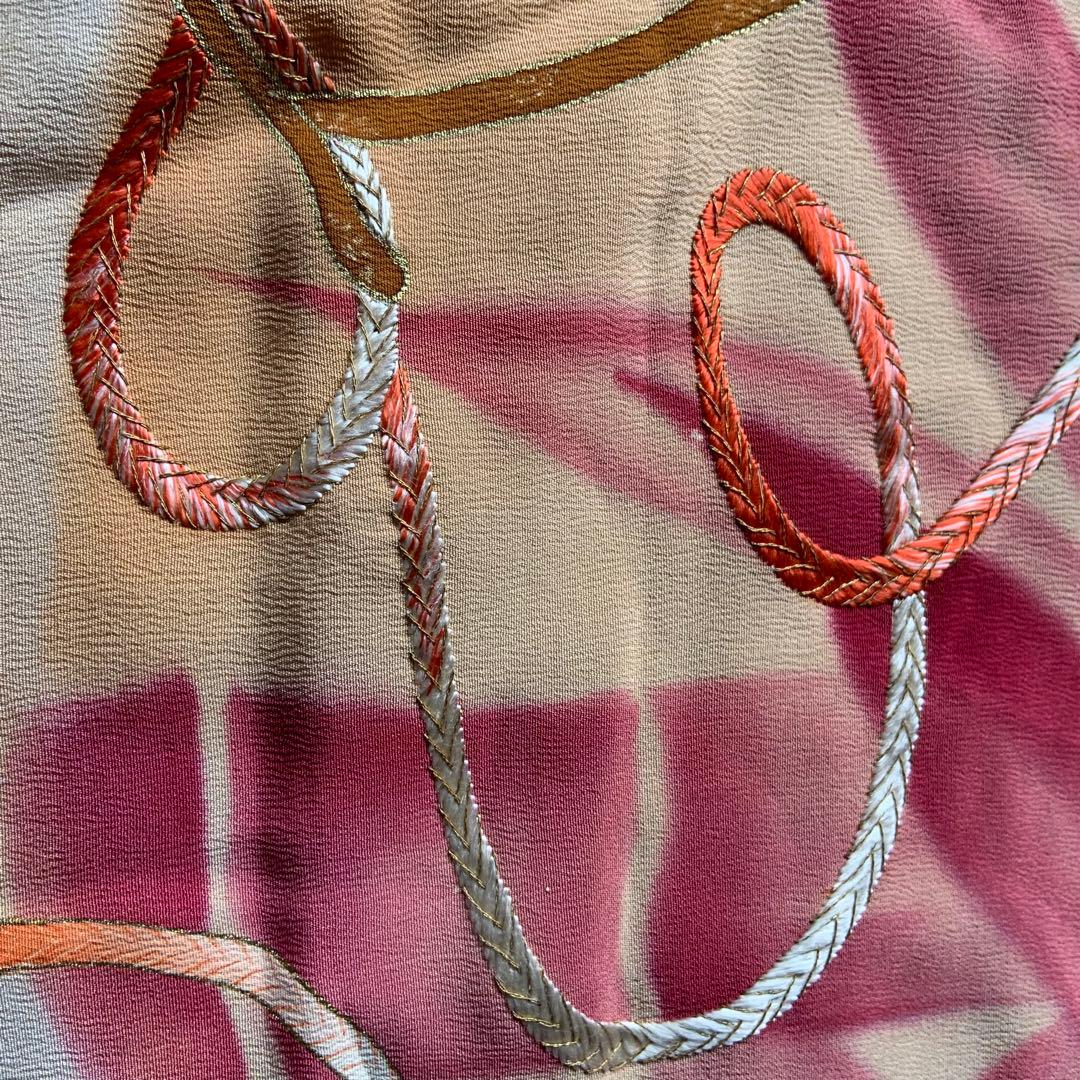 アンティーク振袖 竹に御所車文様振袖ヴィンテージリメイク正絹