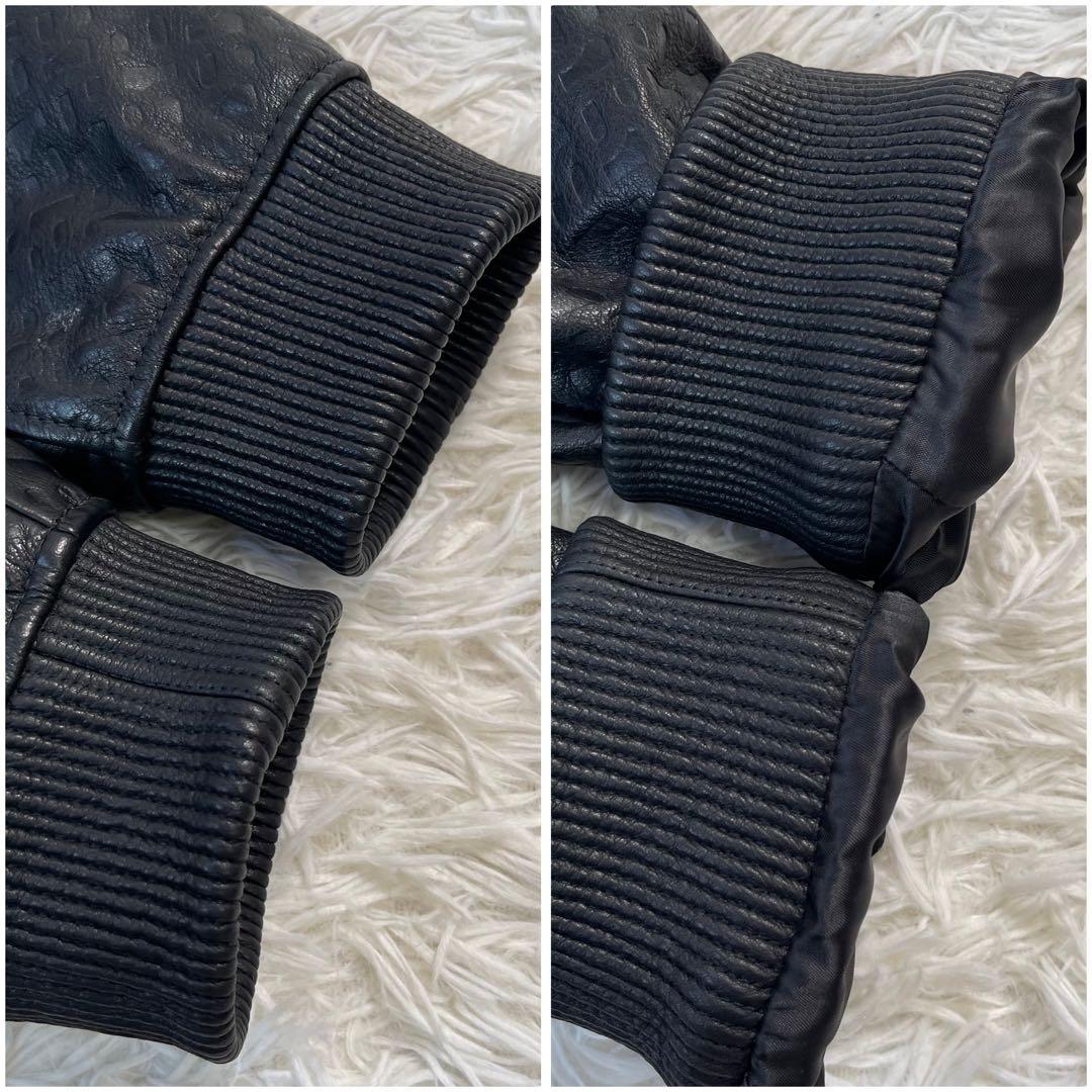 未使用タグ付/XXLサイズ/現行●HUGO BOSS レザージャケット エンボス