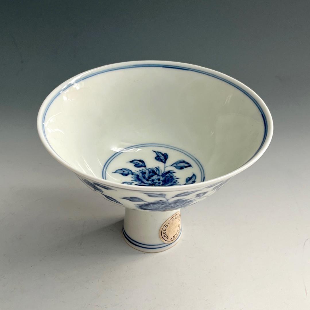 唐物 青花花紋高足杯 馬上杯 大明成化年製 款 中国美術 古玩 SN762