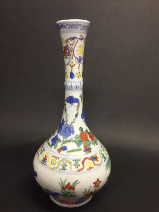 花瓶 青花五彩長頸瓶  20世紀中期中國景德鎮傑作