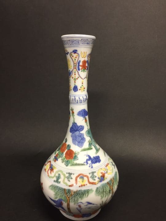 花瓶 青花五彩長頸瓶  20世紀中期中國景德鎮傑作