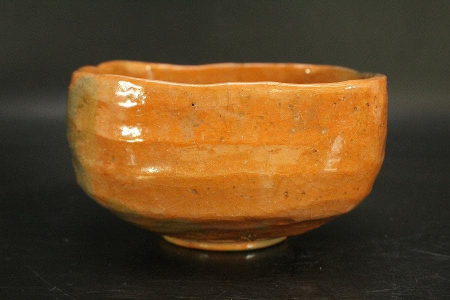 茶道具 良山造 赤楽 四方茶碗 七十乃内 共箱(A512)