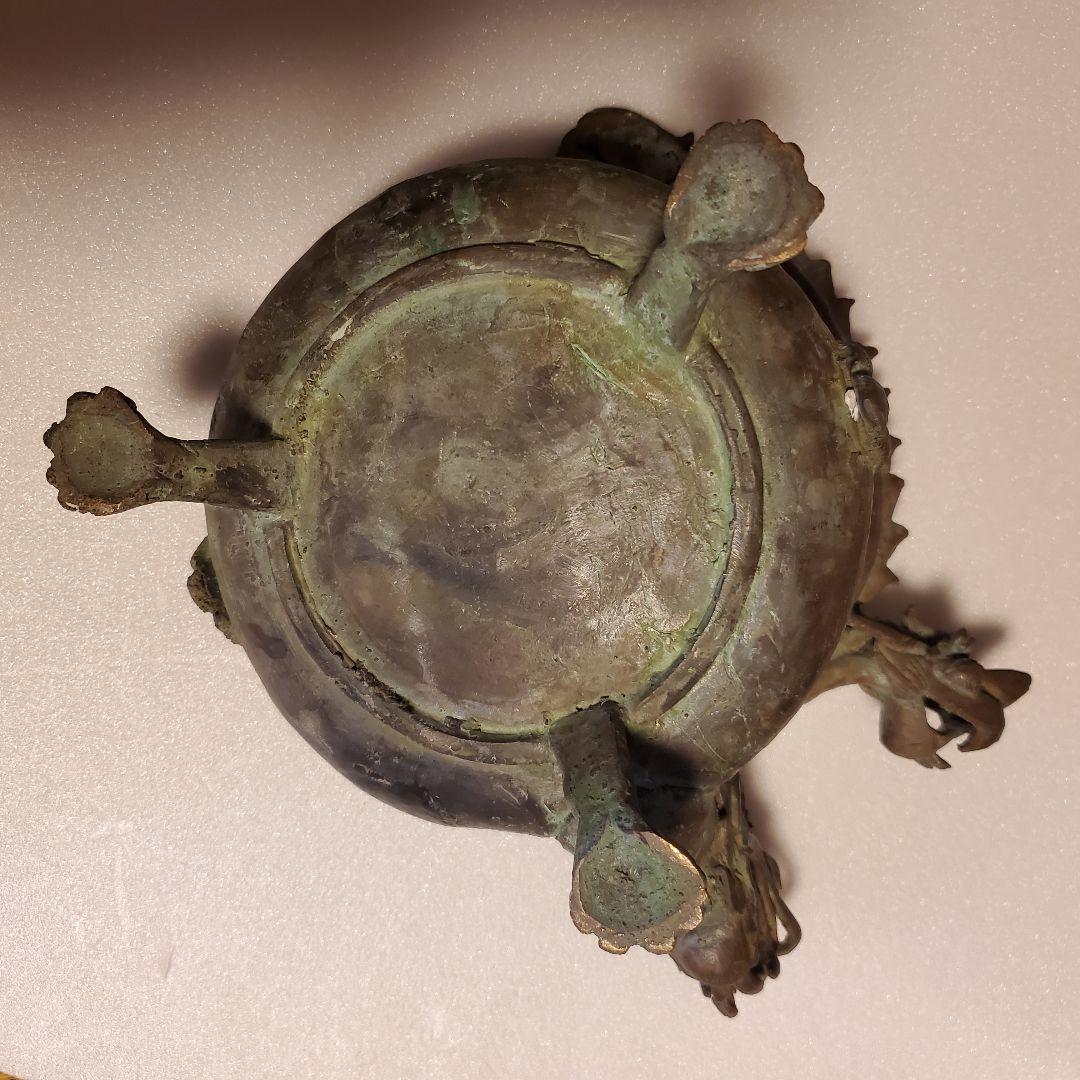 中国古玩　古銅製　双龍頭　香炉　希少品