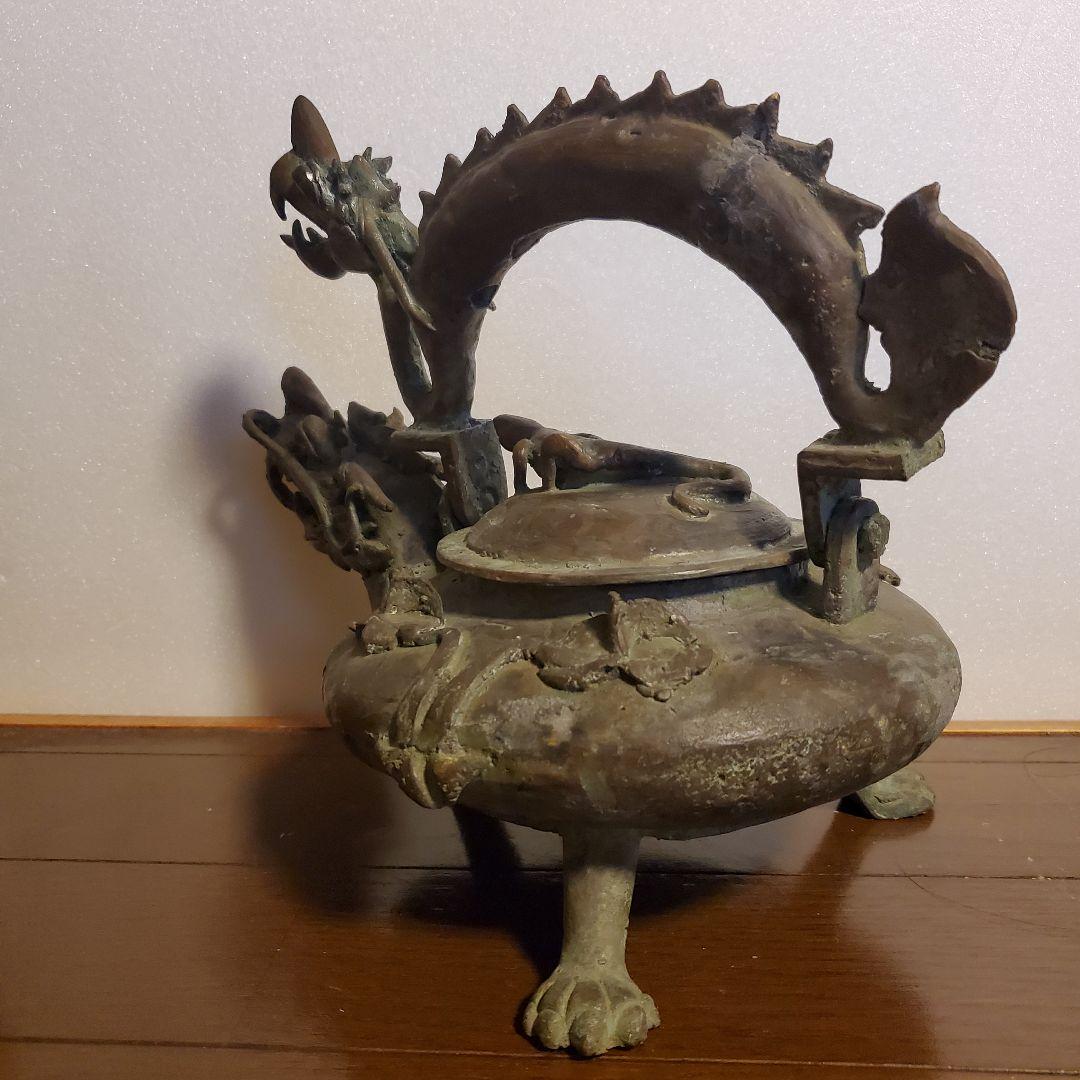 中国古玩　古銅製　双龍頭　香炉　希少品