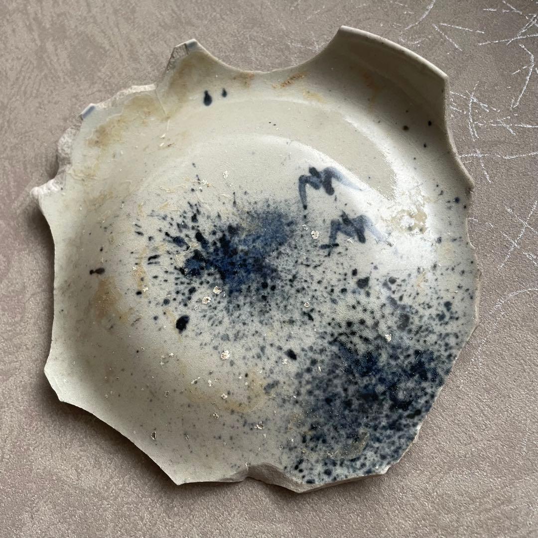 【研修中】初期伊万里吹墨千鳥皿陶片 天狗谷窯