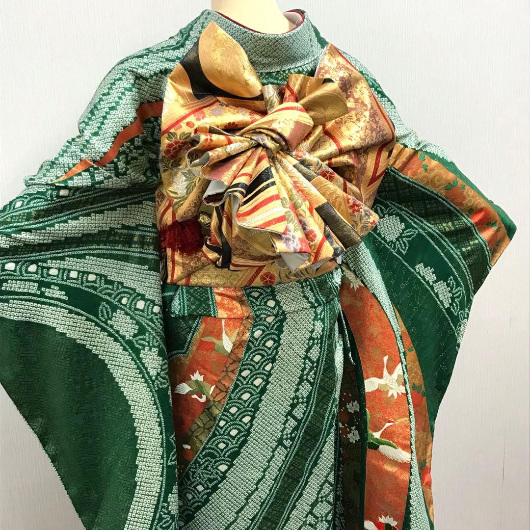 梅乃【136】正絹　振袖　フルセット　大きいサイズ　総絞り　成人式　大人　2L