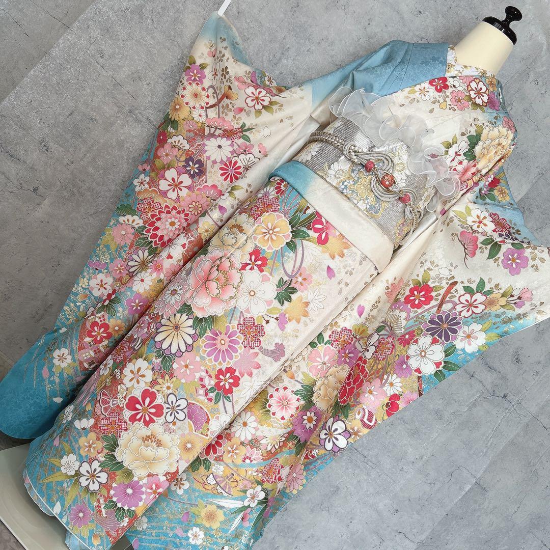 振袖　フルセット　本加工　豪華　成人式　華やか　帯　長襦袢　着物　二十歳　m2