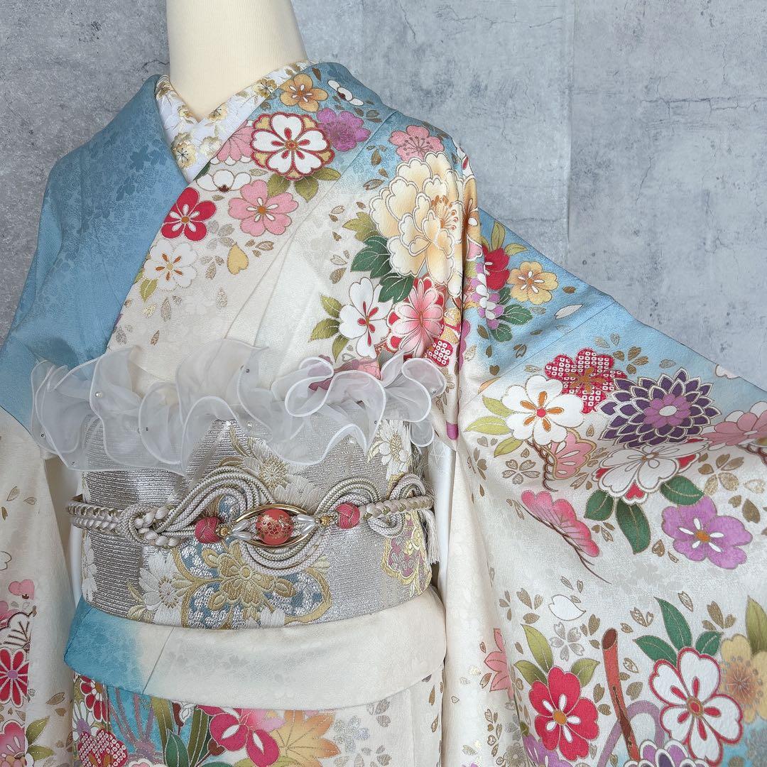 振袖　フルセット　本加工　豪華　成人式　華やか　帯　長襦袢　着物　二十歳　m2