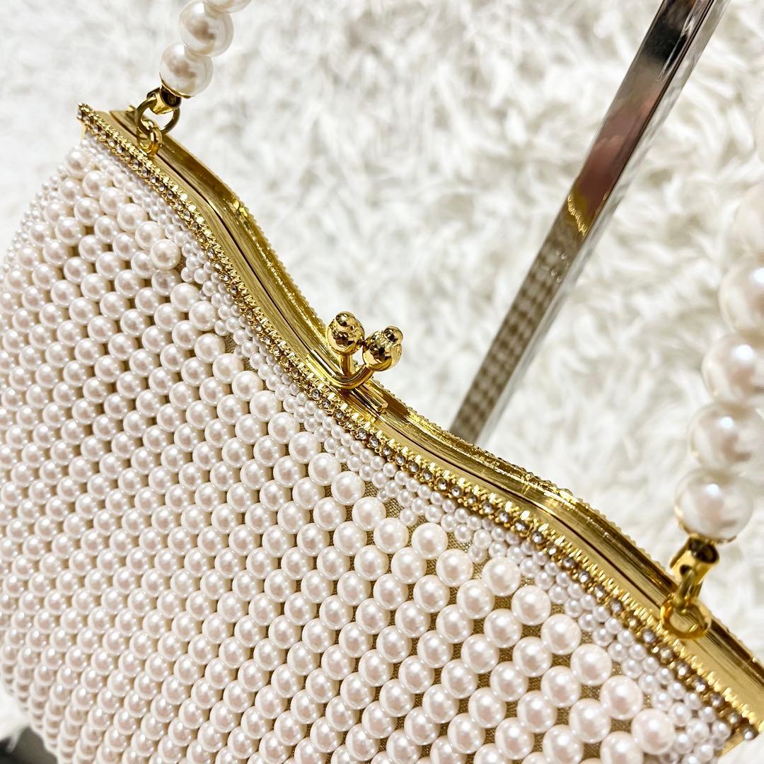 ✨極美品✨ Lumyはしもと 皇室御用達　パールバッグ ゴール金具　検査証付