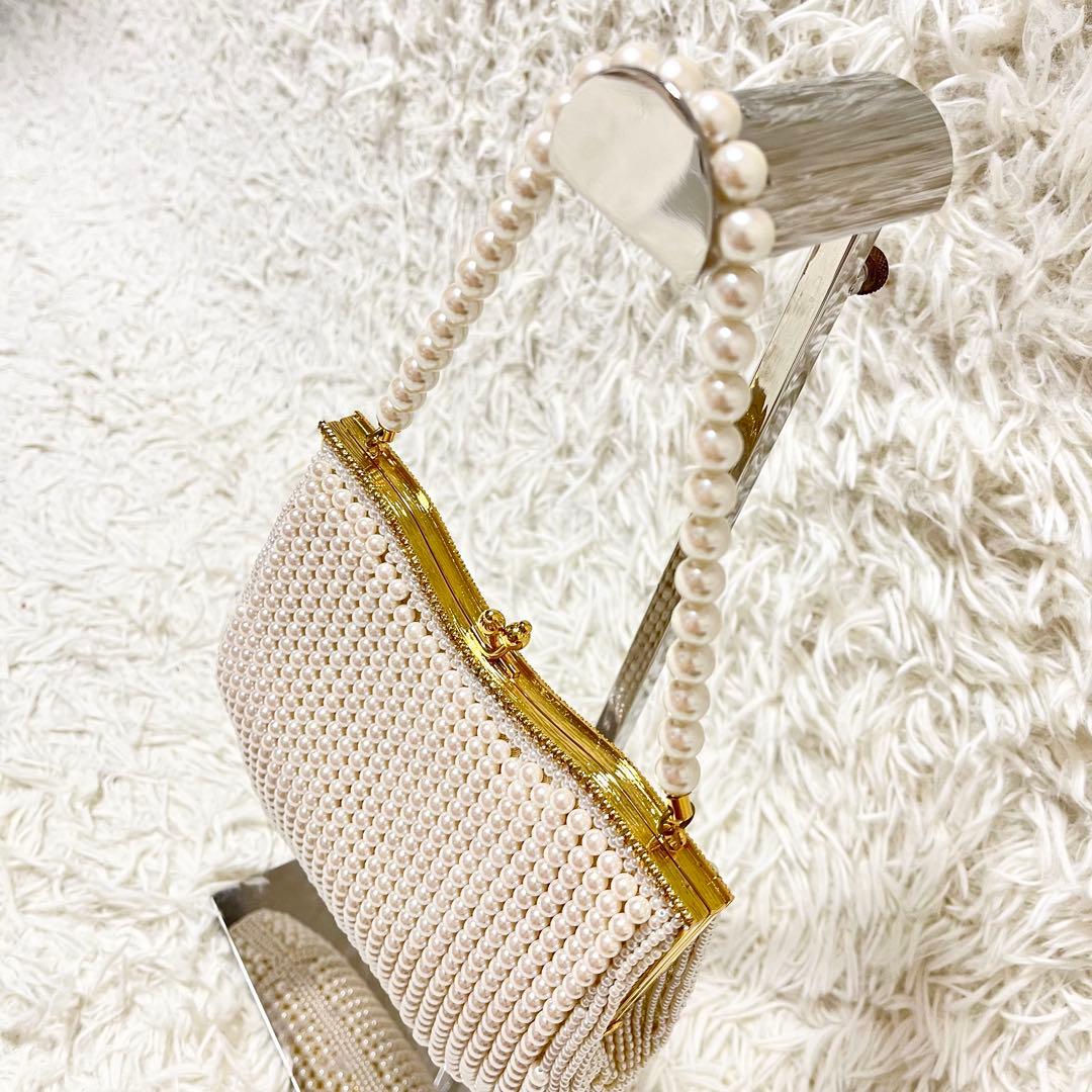 ✨極美品✨ Lumyはしもと 皇室御用達　パールバッグ ゴール金具　検査証付