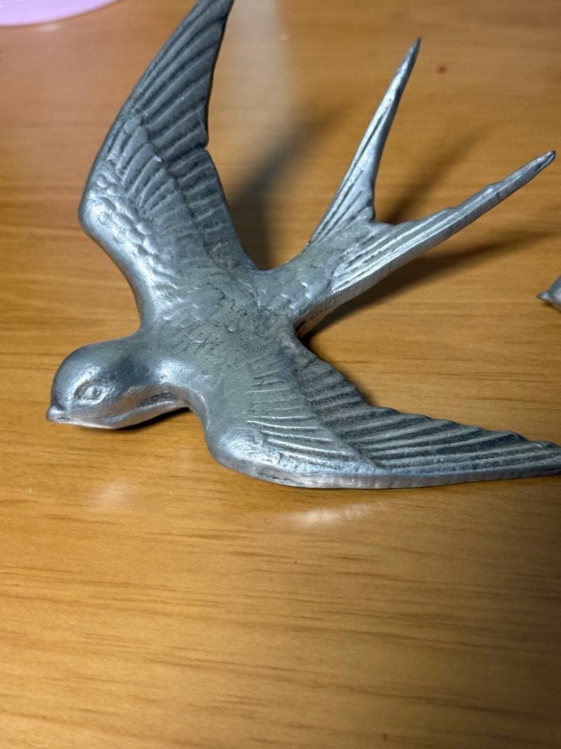 レア フランスアンティーク 蚤の市 ツバメの親子3点セット 錫 ピューター