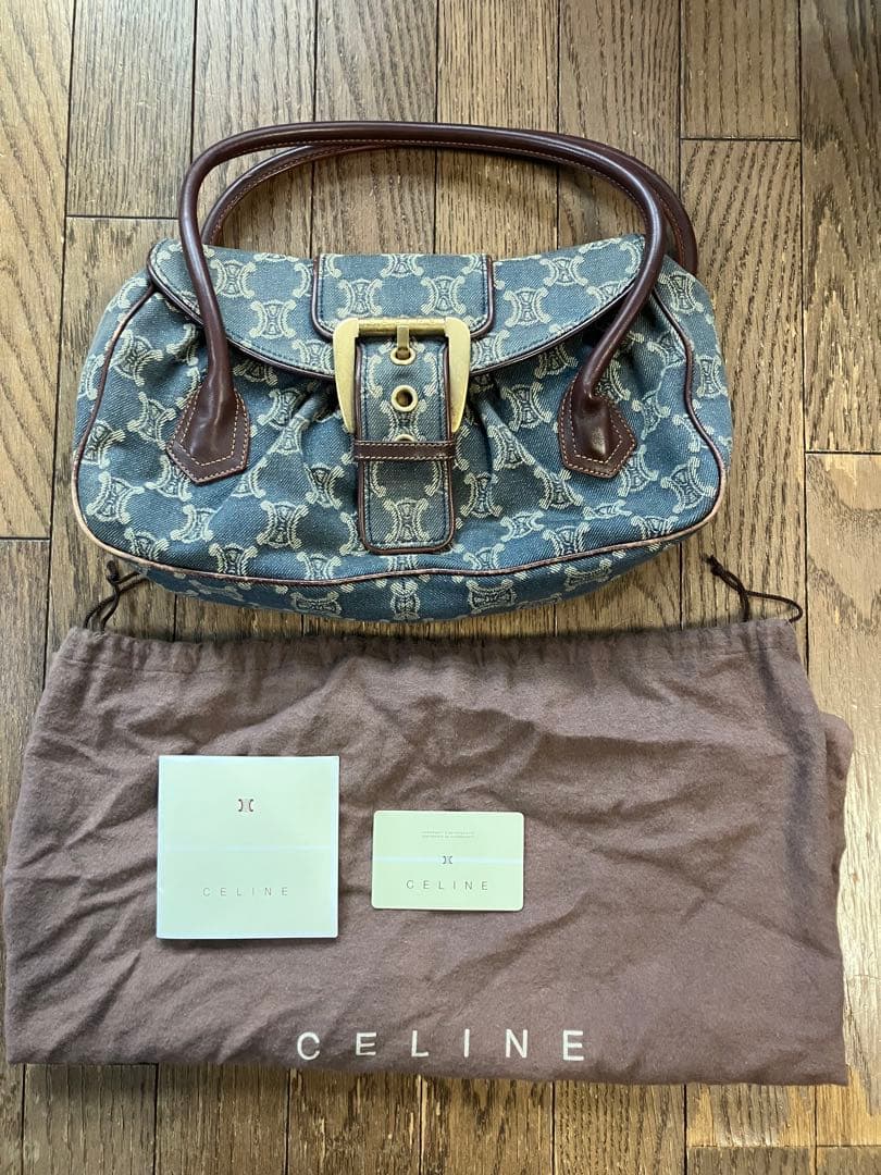 稀少 ヴィンテージ CELINEパリマカダムデニムハンドバッグ キャンバスレザー