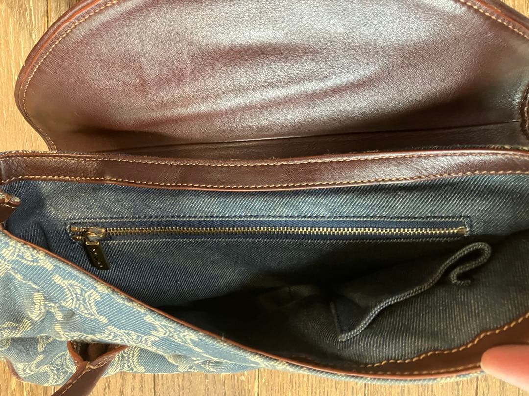 稀少 ヴィンテージ CELINEパリマカダムデニムハンドバッグ キャンバスレザー