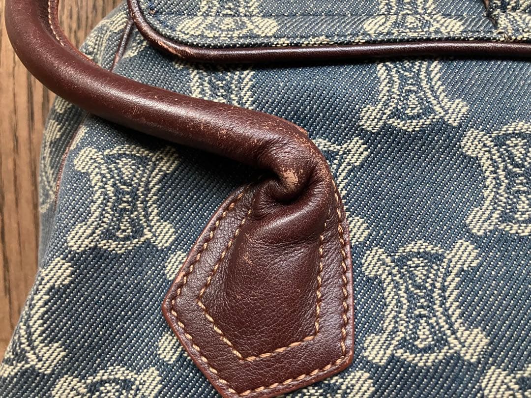 稀少 ヴィンテージ CELINEパリマカダムデニムハンドバッグ キャンバスレザー