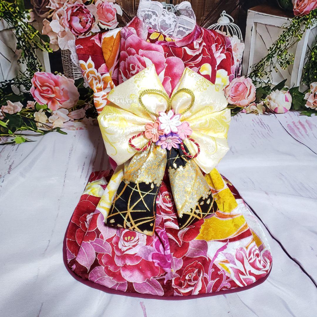 犬服　振り袖　着物　引きずり　ハンドメイド　2