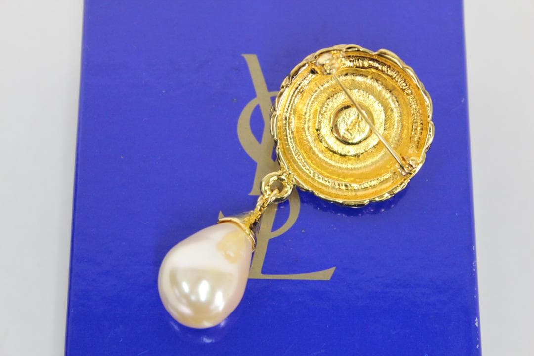 ★イヴ・サンローラン ブローチ ゴールド パール 元箱あり YSL