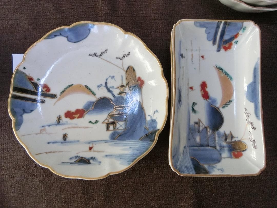 処分価15（木）22時まで【伊万里色絵4種類　角皿　なます皿　丸皿　茶碗　骨董】