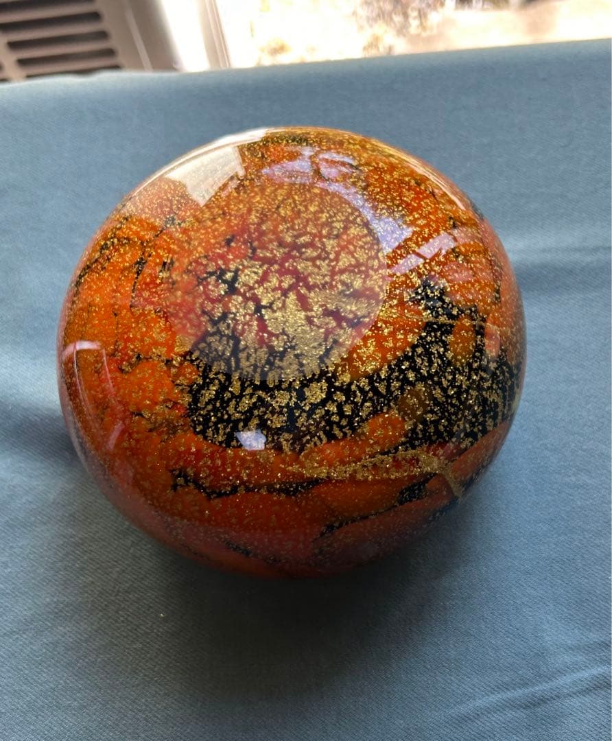 昭和レトロ オレンジ色と黒のガラス花瓶と小物入れセット