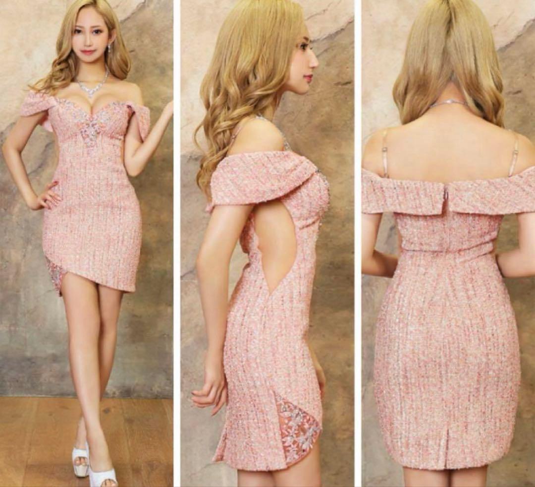 エンジェルアール　ツイード　オフショル　オフショルダー　ピンク　キャバドレス
