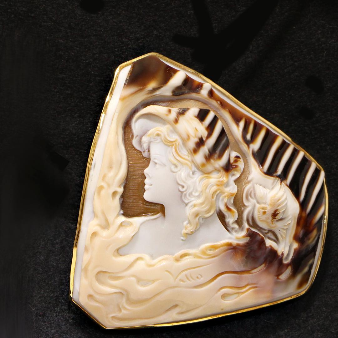 18金 K18 三層シェルカメオ 帽子 シェル　カメオブローチ　ペンダント