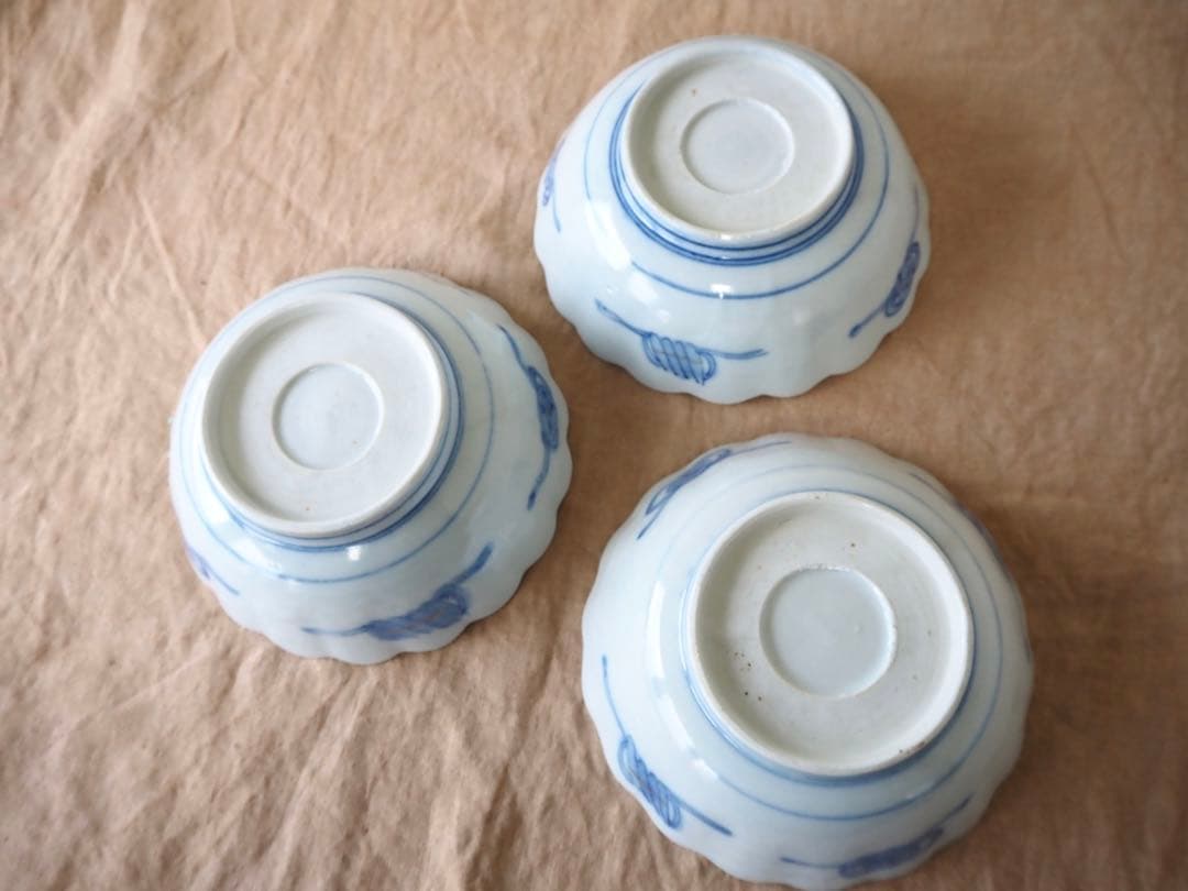 ぴんちゃん 時代伊万里 色絵印判金彩 3羽の鳥 花生垣文 大なます皿 3客