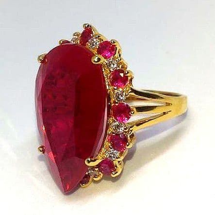 天然ブラッドレッドルビー （24.25Ct）サファイアS925 24k仕上 指輪