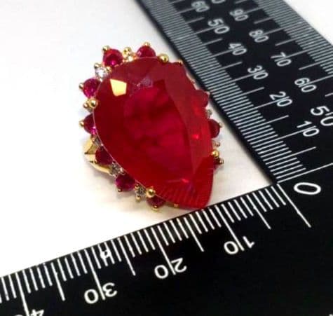 天然ブラッドレッドルビー （24.25Ct）サファイアS925 24k仕上 指輪