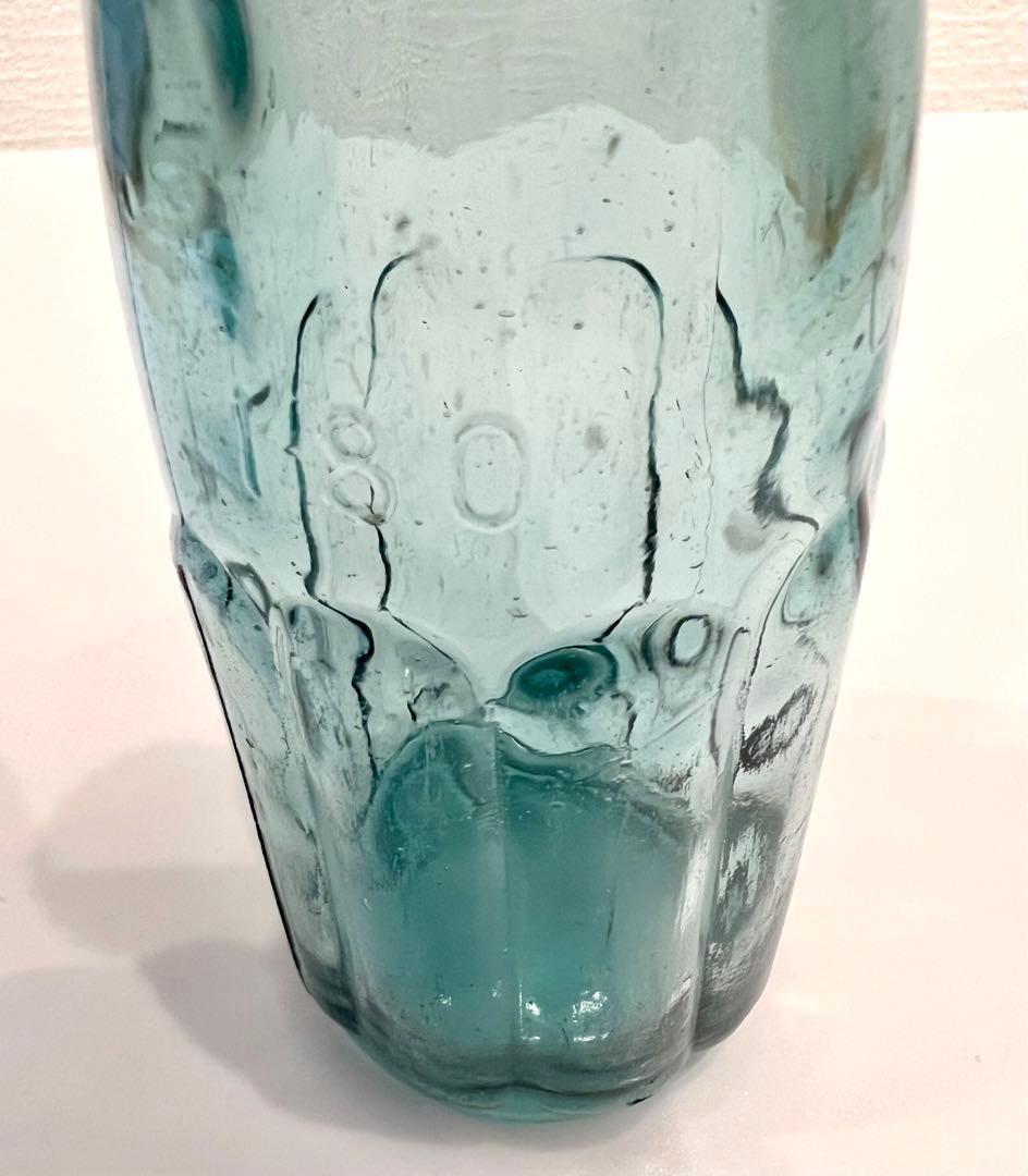 アンティーク　イチゴ水瓶　型吹きガラス　昭和初期　蓋・ラベル有り　希少