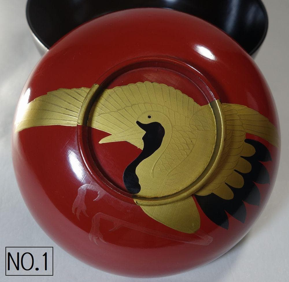 アンティーク 祝い膳 日の出鶴椀 ５客 京漆器