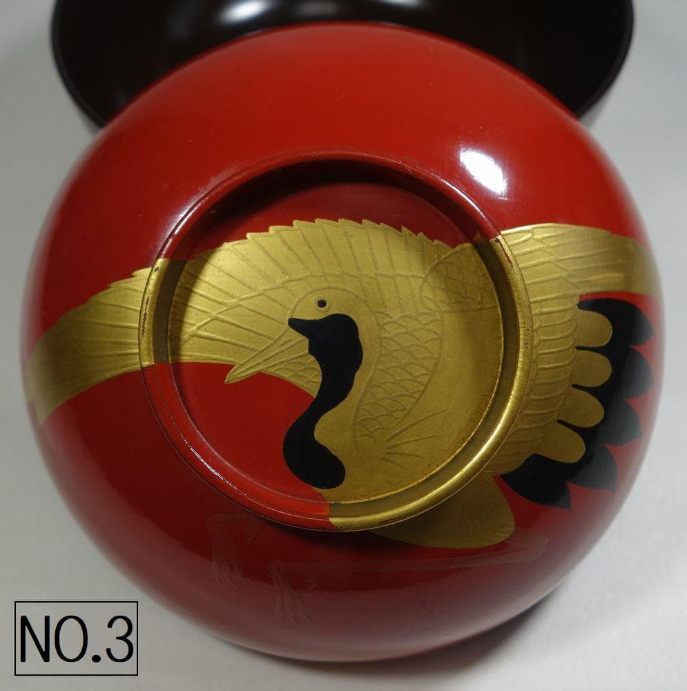アンティーク 祝い膳 日の出鶴椀 ５客 京漆器