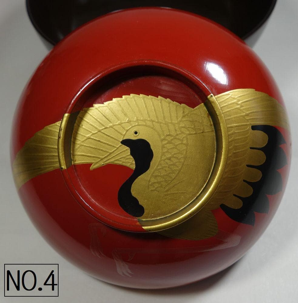 アンティーク 祝い膳 日の出鶴椀 ５客 京漆器
