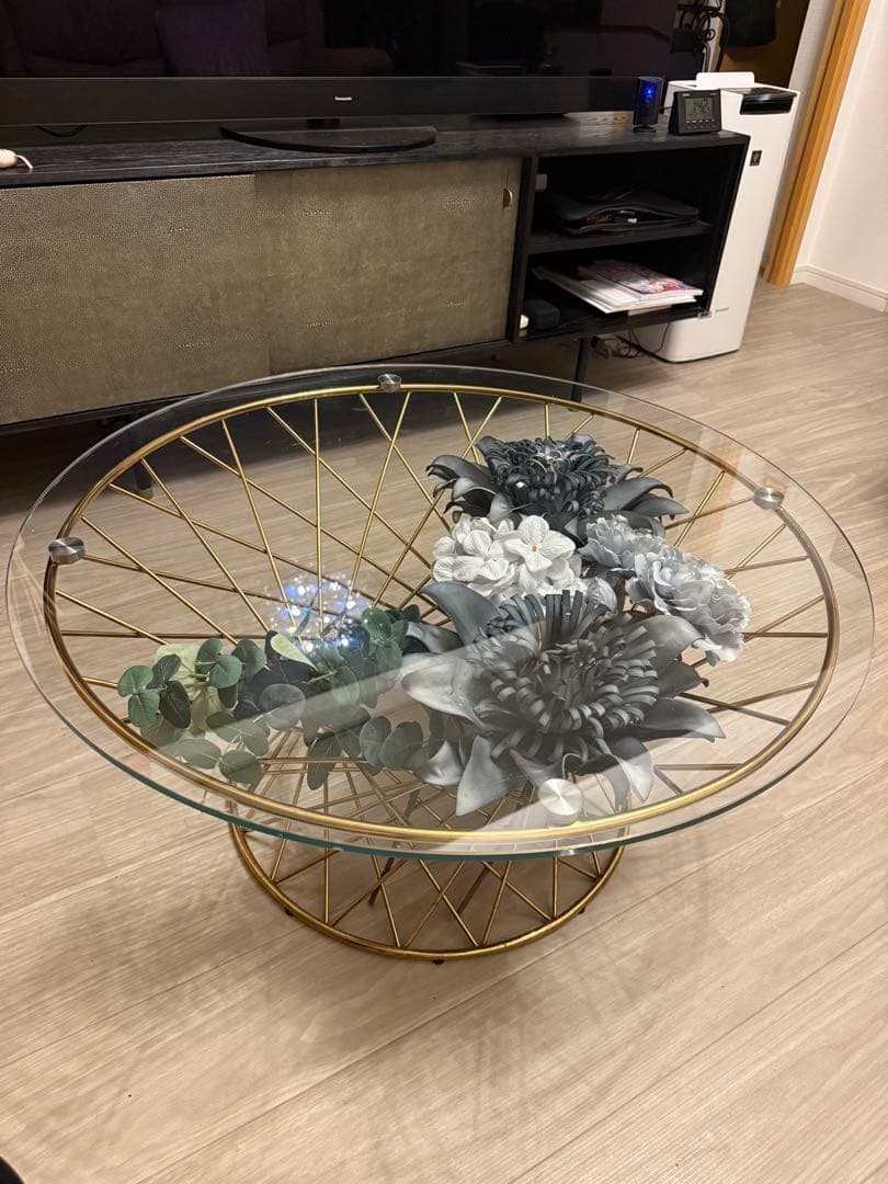 フランフラン マーリアコーヒーテーブル クリア✕ゴールド 80×80