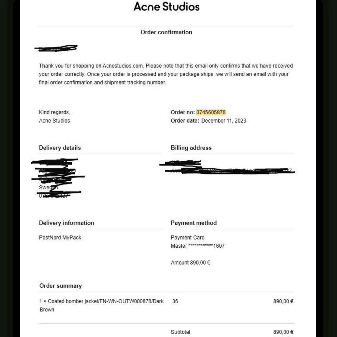 Acne studios 23AW コーティングボンバージャケット