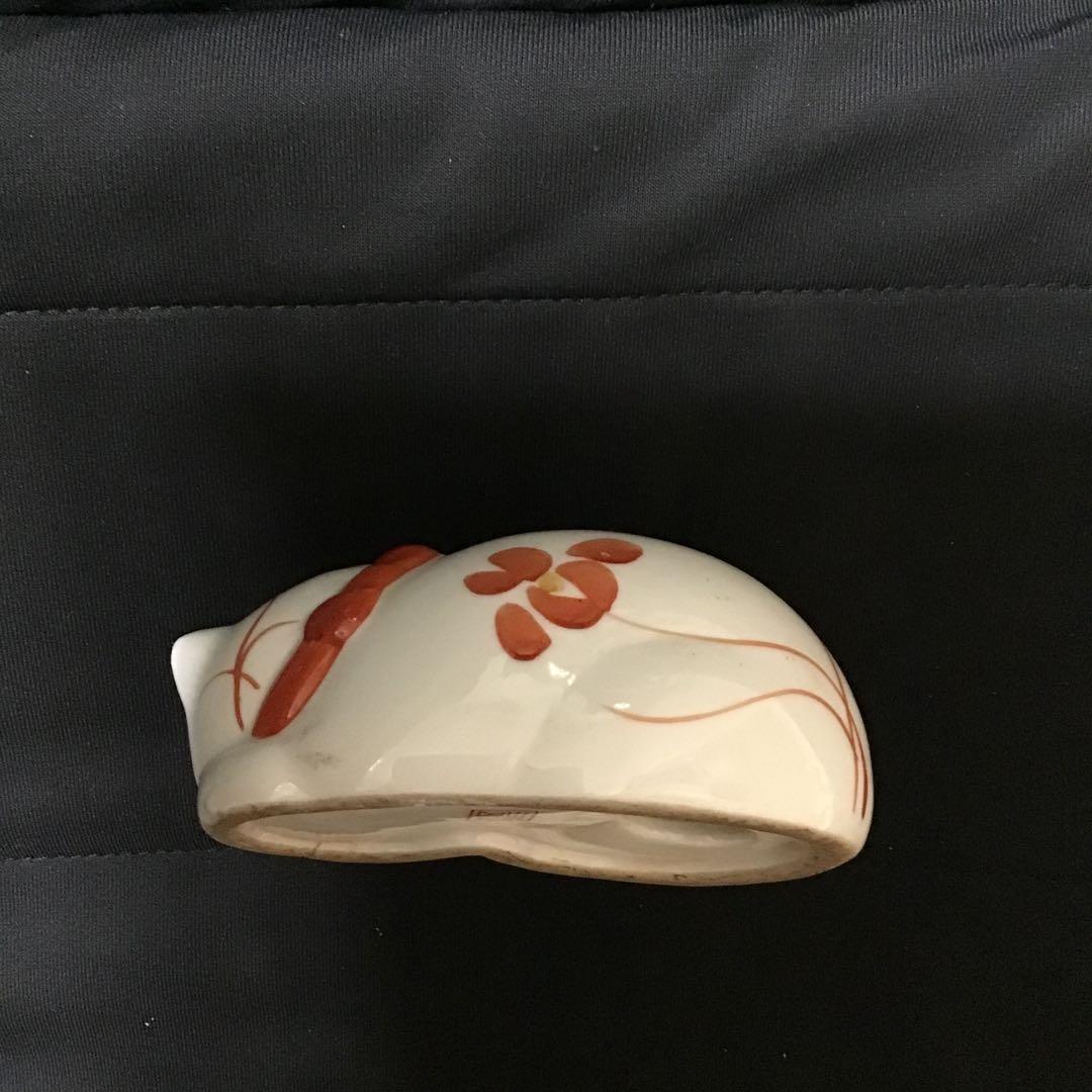 昭和レトロ　陶器　焼き物　眠り猫　眠りネコ　2匹　縁起物　置物