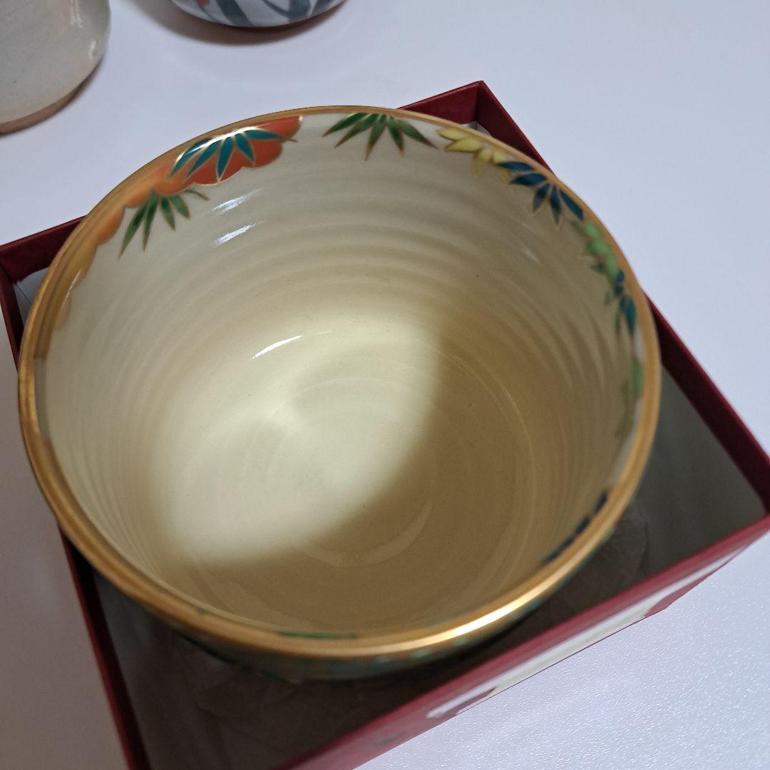 和巾セット、桑中次+筒茶碗2点+色無地着物+大徳寺画賛色紙+門松茶碗+炉柄杓