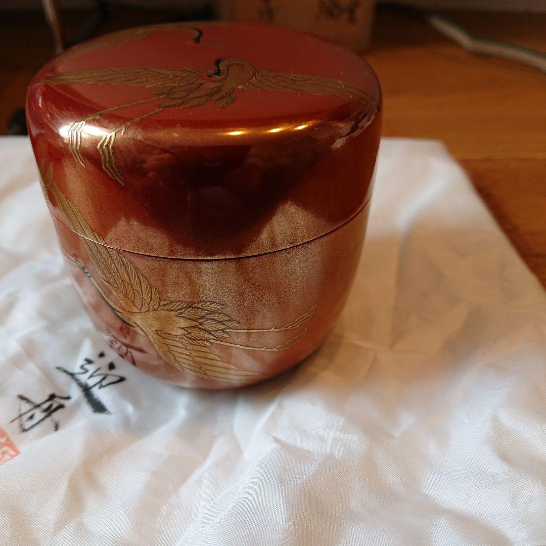 茶道具 大棗 朱金鶴蒔絵 迎舟作