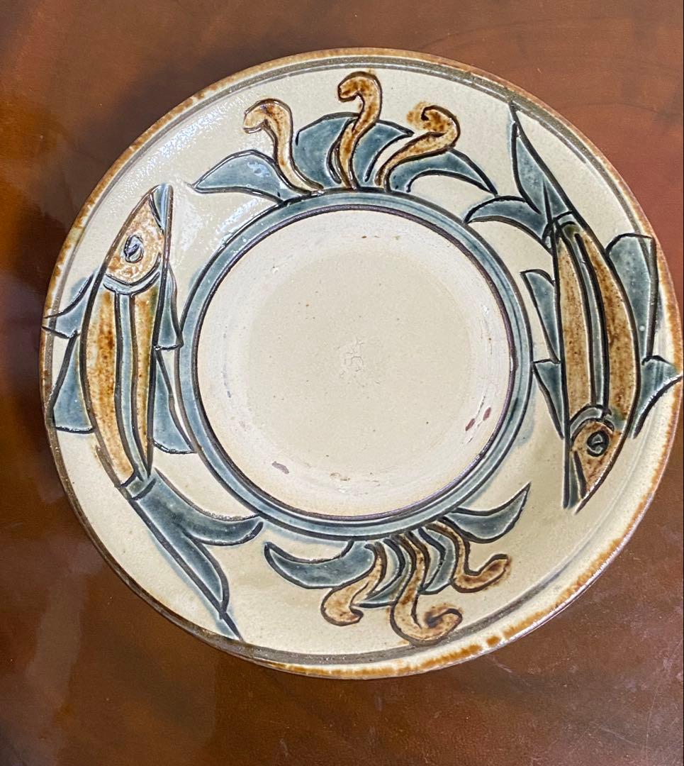 金城次郎 壺屋焼 魚文皿　菓子皿　沖縄　人間国宝　本人直筆共箱