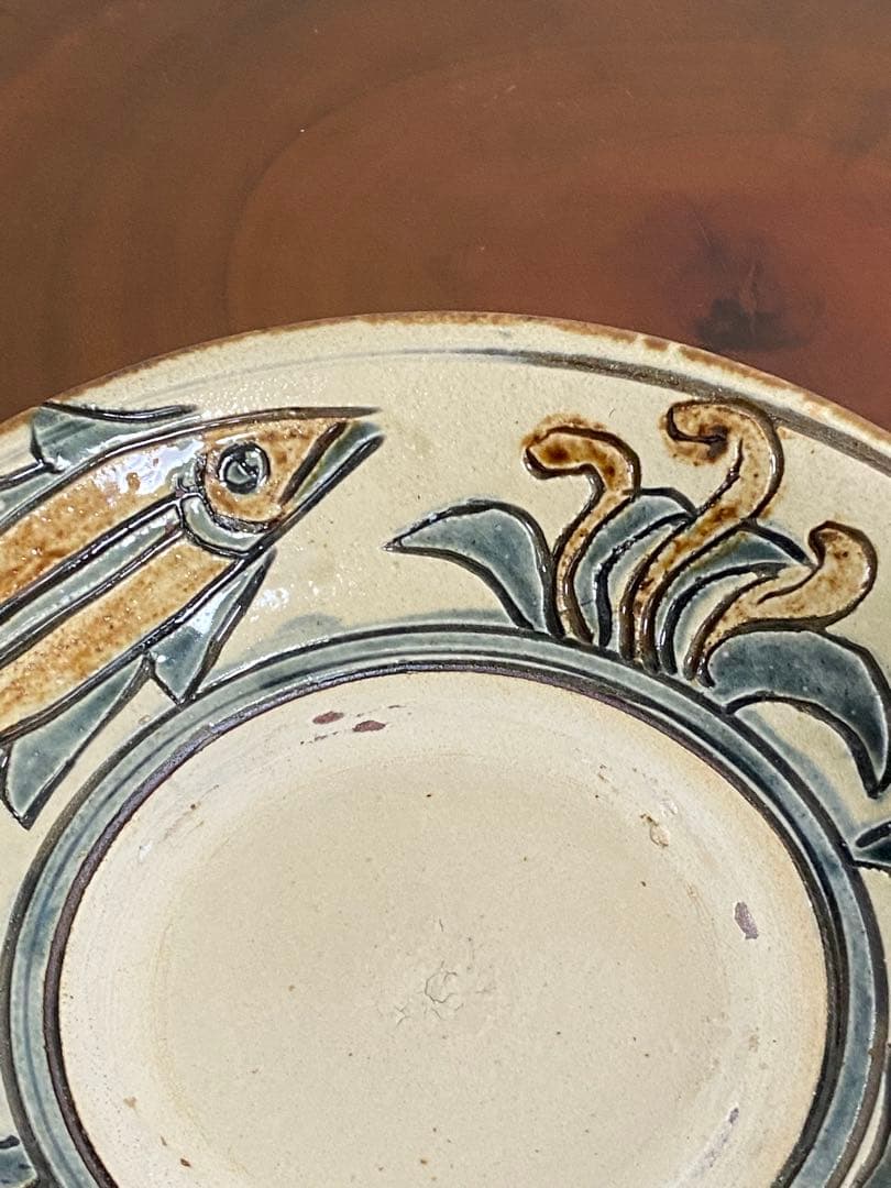 金城次郎 壺屋焼 魚文皿　菓子皿　沖縄　人間国宝　本人直筆共箱