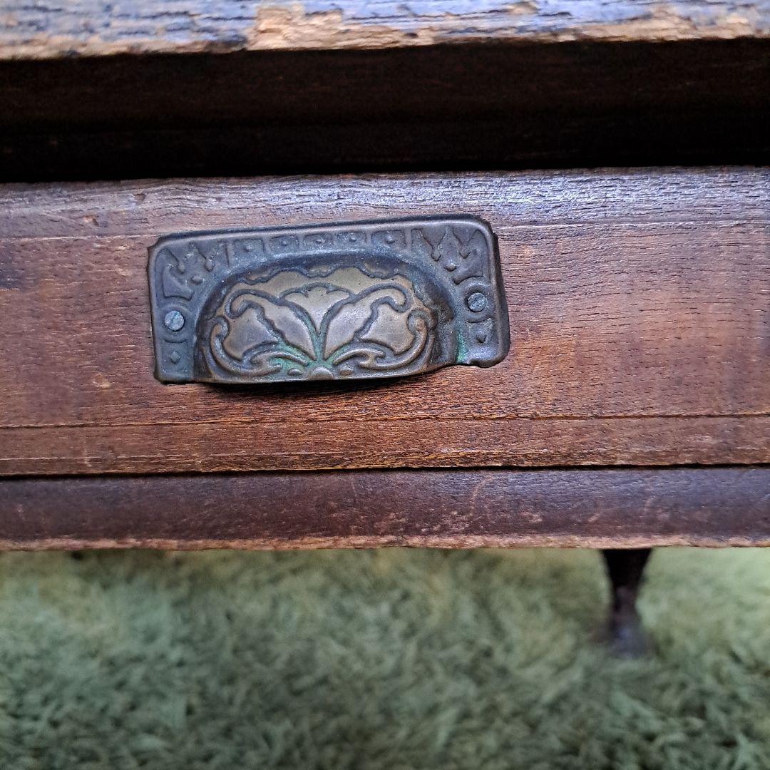 昭和レトロ　ヴィンテージ　木製　文机　飾り台　天板一枚板　ろくろ脚