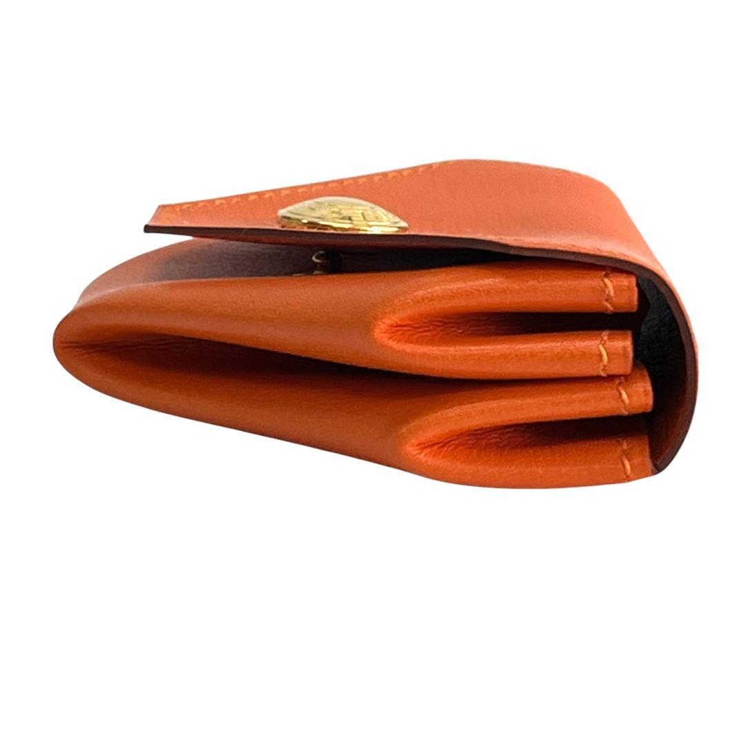 未使用級 HERMES ケース ルヴァンキャトル オレンジ ゴールド金具