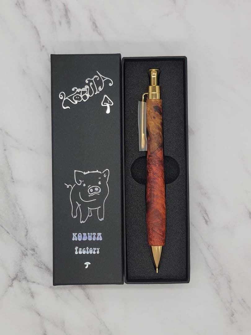 新品　こぶた工房　極上花梨瘤　紅白　シャープペンシル0.5　ゴールド金具